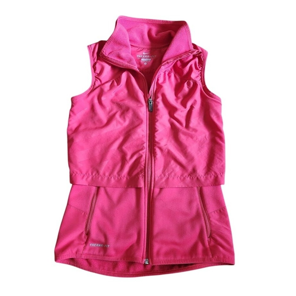 Nike Therma-FIT Womens Running Vest Pink Full Zip Mock Neck Pockets XS 643